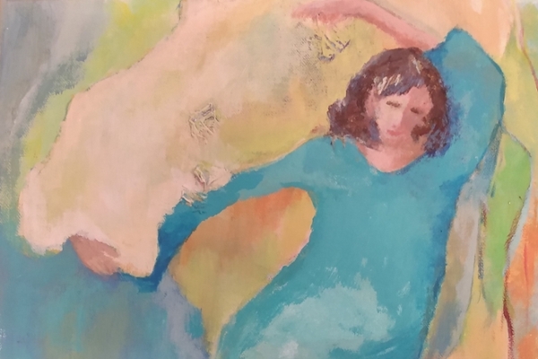 Bild Tanztherapie Frau mit Tuch beim Tanzen gemalt
